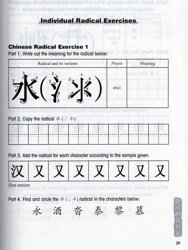 Learning 100 Chinese Radicals [Set Textbook + Workbook + Lernkarten] [Chinesisch-Englisch]. ISBN: 9787301307649