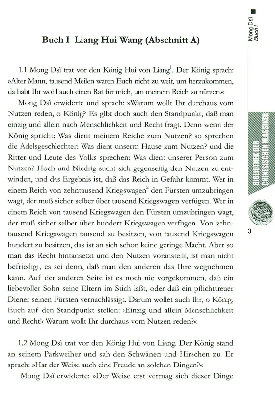 Bibliothek der chinesischen Klassiker: Mong Dsï [Mencius] - Die Lehrgespräche des Meisters Meng K’o [Chinese-German]. ISBN: 9787119060026